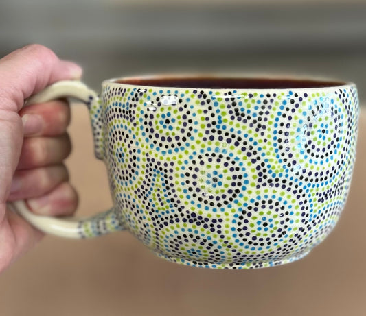 Blue and green circles soup mug