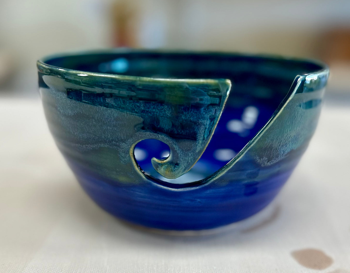 Blue and green yarn bowl